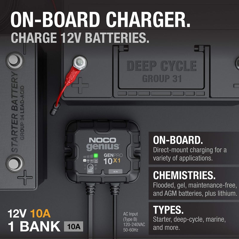 NOCO Genius GENPRO10X1: 1-Bank, 10A Onboard Battery Charger - 10A Per Bank, 12V Waterproof Marine Charger with Overcharge Protection & Temperature Compensation â€“ for Lead-Acid & Lithium Batteries - Image 2